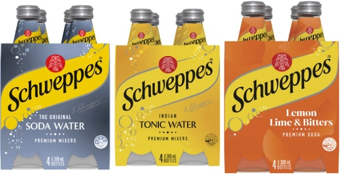 Schweppes Mixers, Soft Drink or Mineral Water 4x300mL