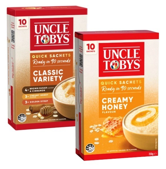 Uncle Tobys Rolled Oats Quick Sachets 320g-350g