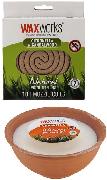 Waxworks Citronella & Sandalwood Mozzie Coils 10 Pack or Citronella Pie Dish 1 Pack