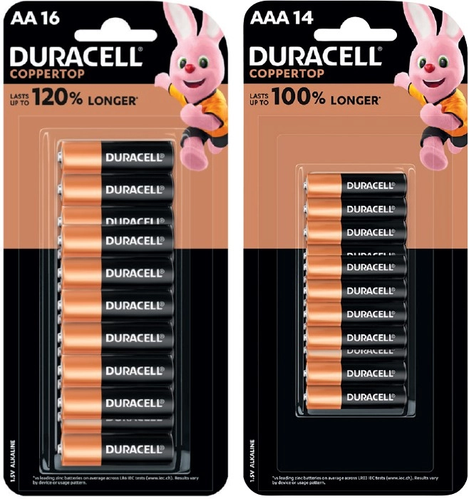 Duracell Coppertop Batteries AA 16 Pack or AAA 14 Pack