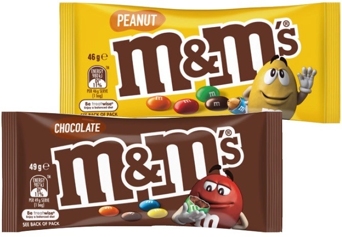 M&M’s 35-49g, Mars Medium Bars 44-56g, Twix Wafer Roll 22.5g or Skittles 30g Selected Varieties