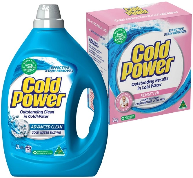 Cold Power Laundry Liquid 2 Litre, Powder 2kg or Capsules 26 Pack Selected Varieties