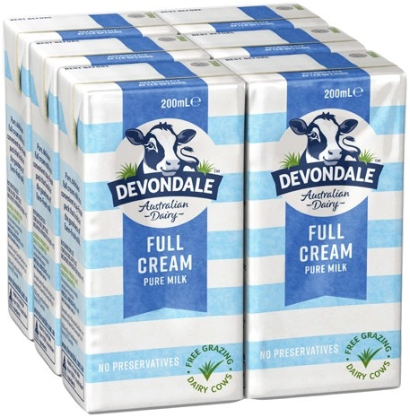 Devondale Full Cream or Extra Light Long Life Milk 6x200mL