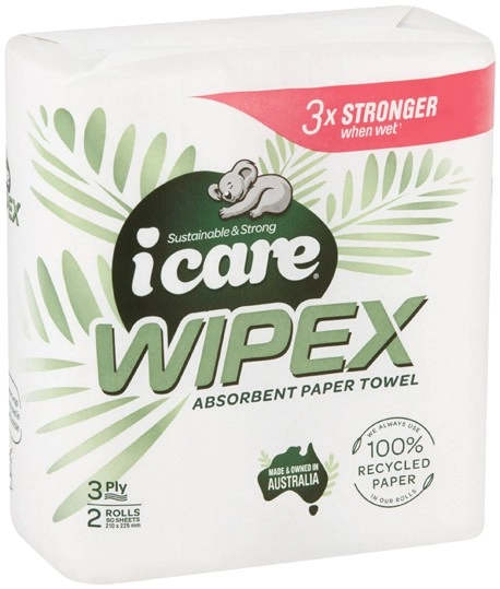 icare Wipex 100% Recycled Paper Towel 3 Ply 2 Pack