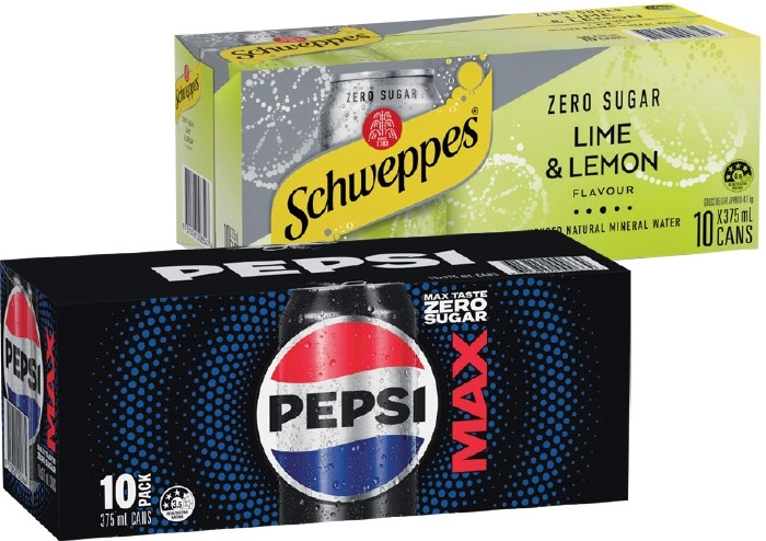 Pepsi, Solo or Schweppes Infused Natural Water 10x375mL Selected Varieties