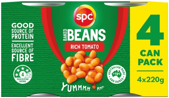 SPC Baked Beans, Spaghetti or Spag-A-Saurus 4x220g Selected Varieties