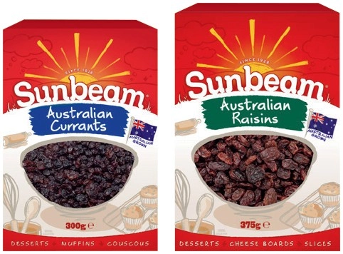 Sunbeam Australian Raisins 375g or Currants 300g