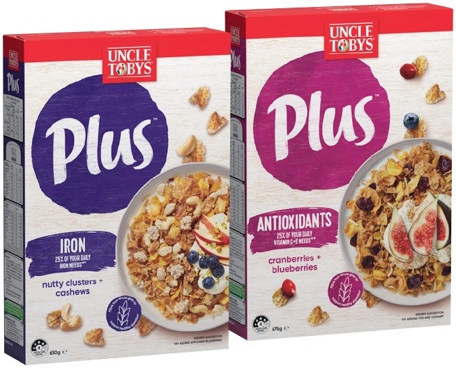 Uncle Tobys Plus Cereal 565‑705g Selected Varieties