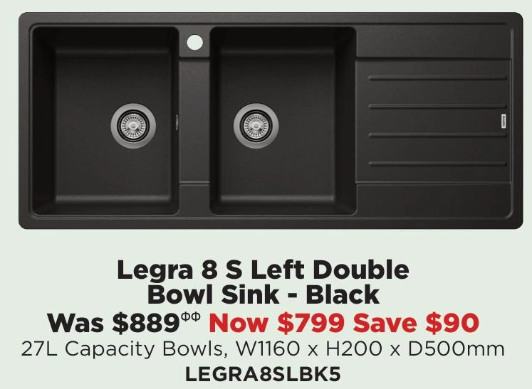 Blanco Legra 8 S Left Double Bowl Sink - Black