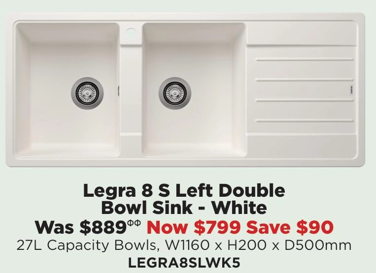 Blanco Legra 8 S Left Double Bowl Sink - White