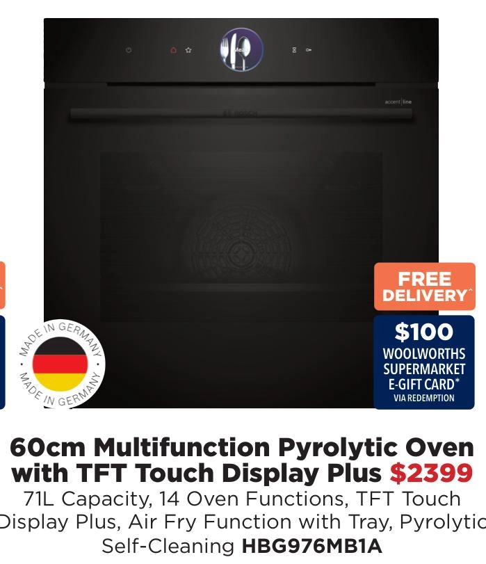 Bosch 60cm Multifunction Pyrolytic Oven with TFT Touch Display Plus