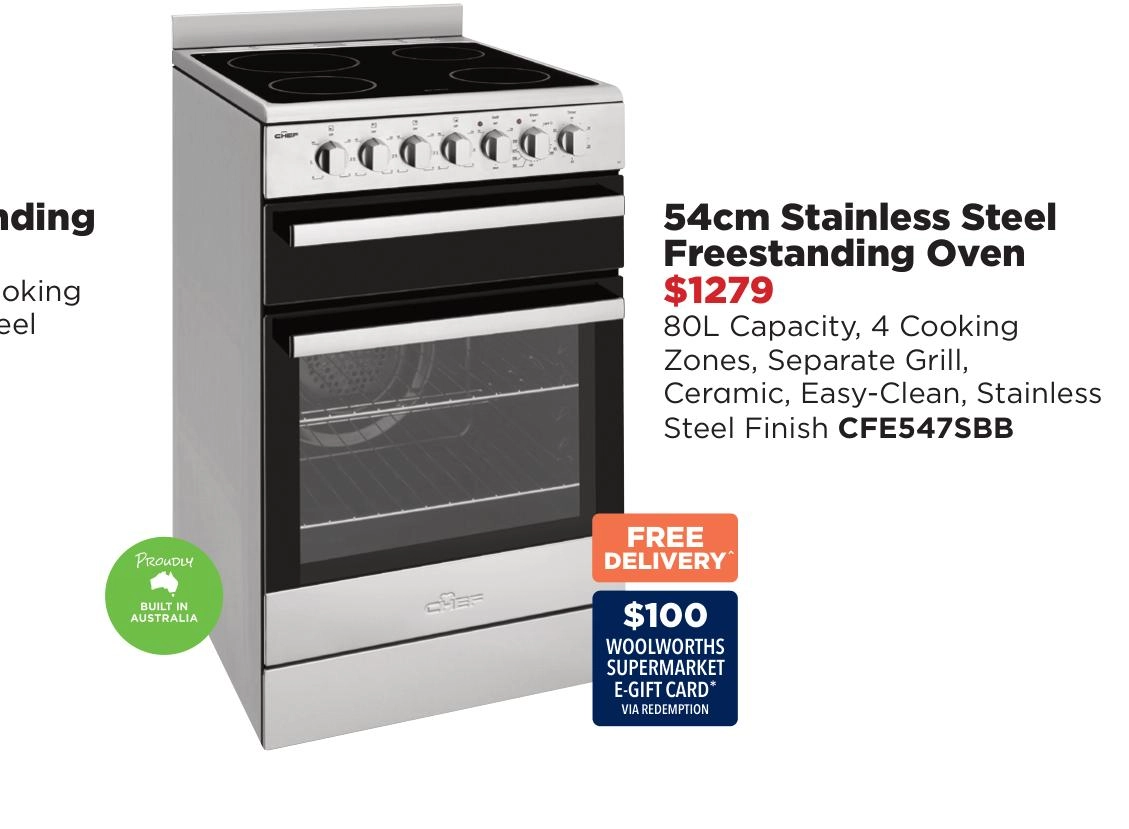 Chef 54cm Stainless Steel Freestanding Oven