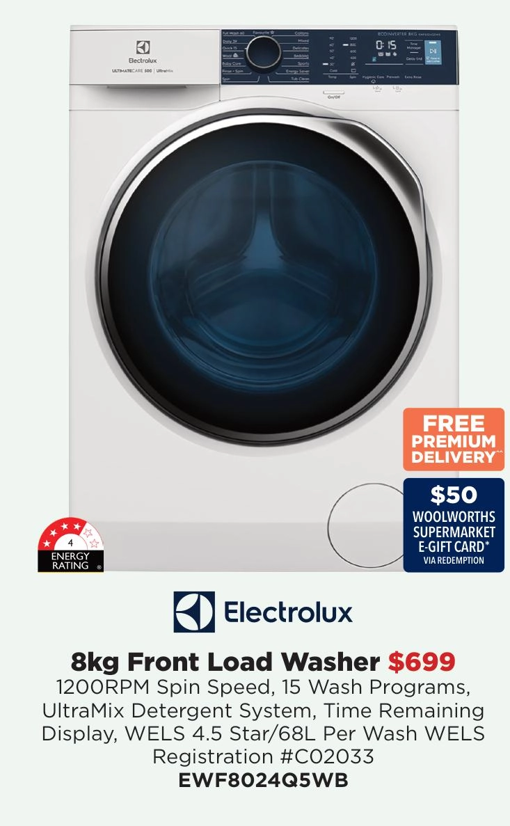 Electrolux 8kg Front Load Washer