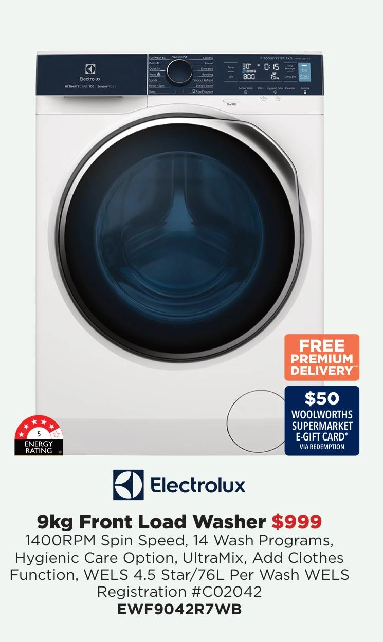 Electrolux 9kg Front Load Washer