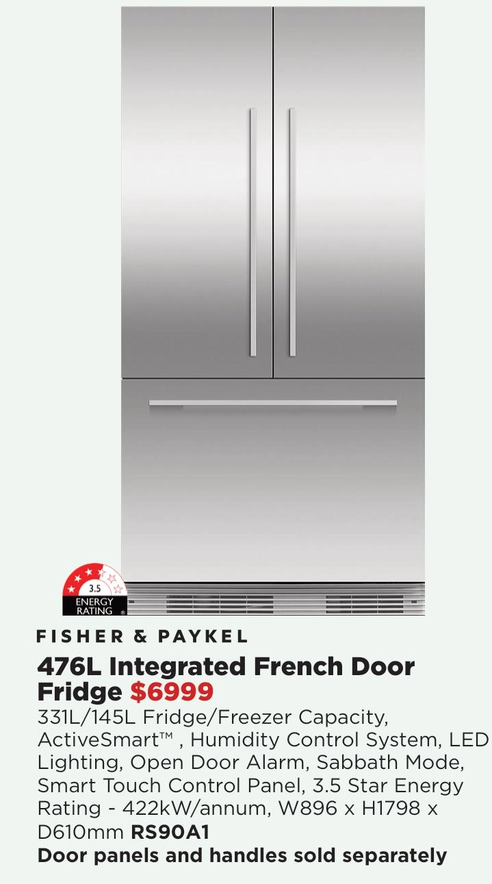 Fisher & Paykel 476L Integrated French Door Fridge