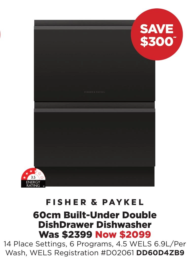 Fisher & Paykel 60cm Built-Under Double DishDrawer Dishwasher