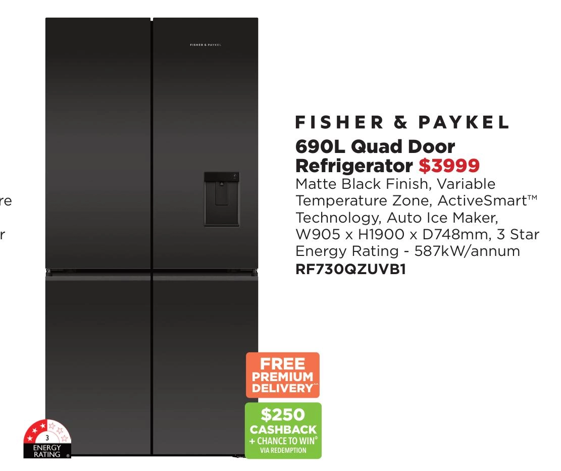 Fisher & Paykel 690L Quad Door Refrigerator