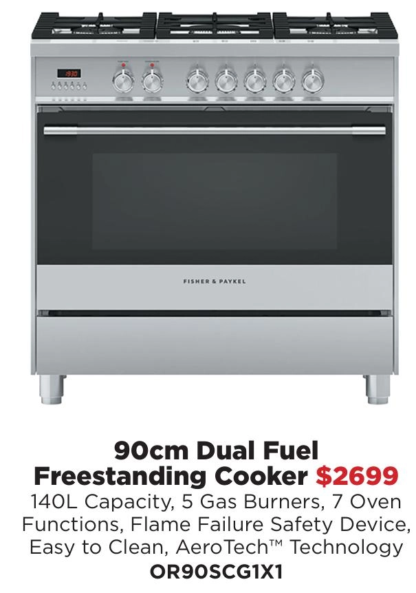 Fisher & Paykel 90cm Dual Fuel Freestanding Cooker