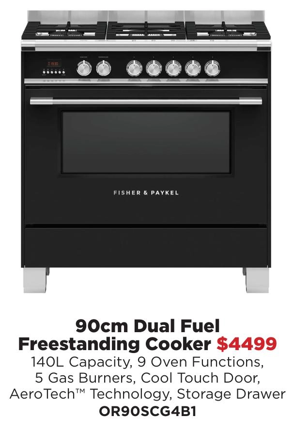 Fisher & Paykel 90cm Dual Fuel Freestanding Cooker