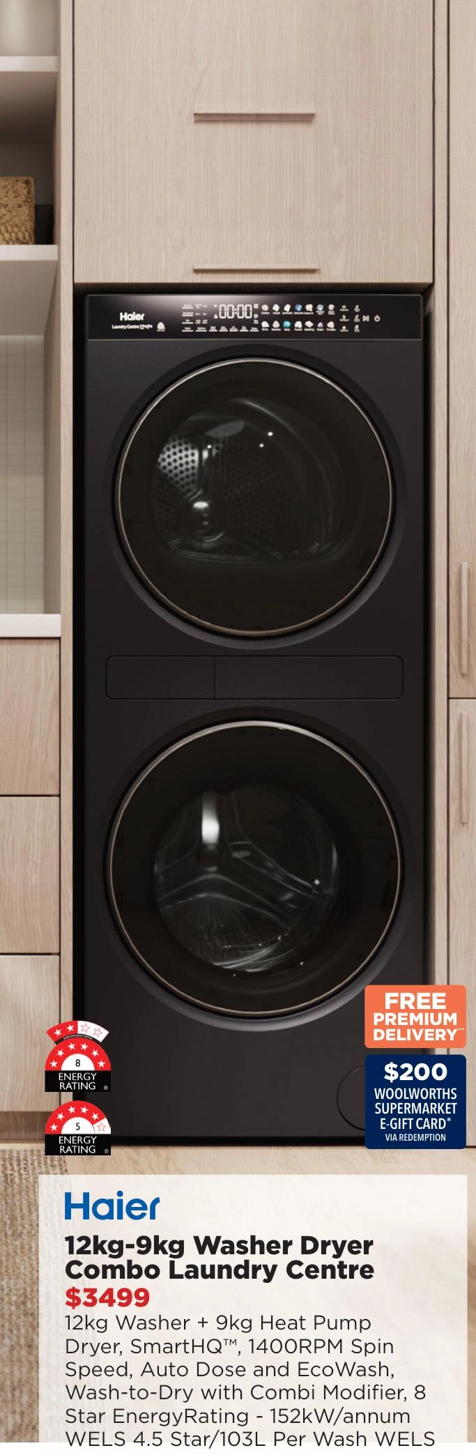 Haier 12kg-9kg Washer Dryer Combo Laundry Centre