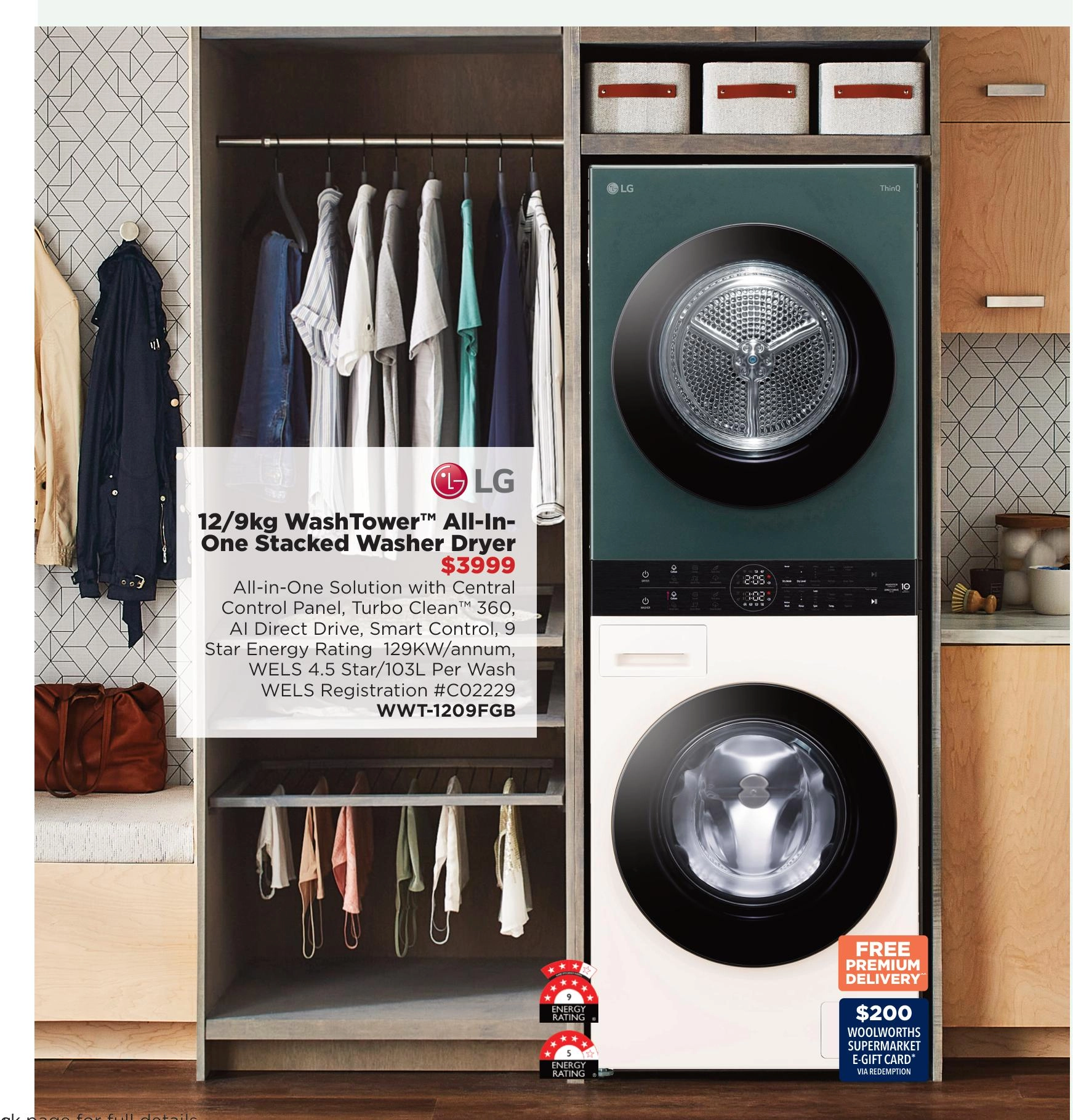 LG 12/9kg WashTower™ All-In- One Stacked Washer Dryer