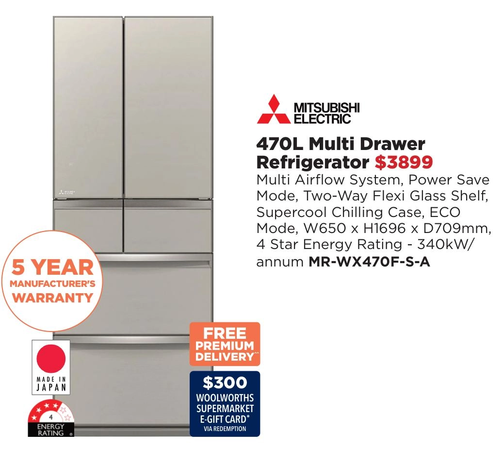 Mitsubishi Electric 470L Multi Drawer Refrigerator