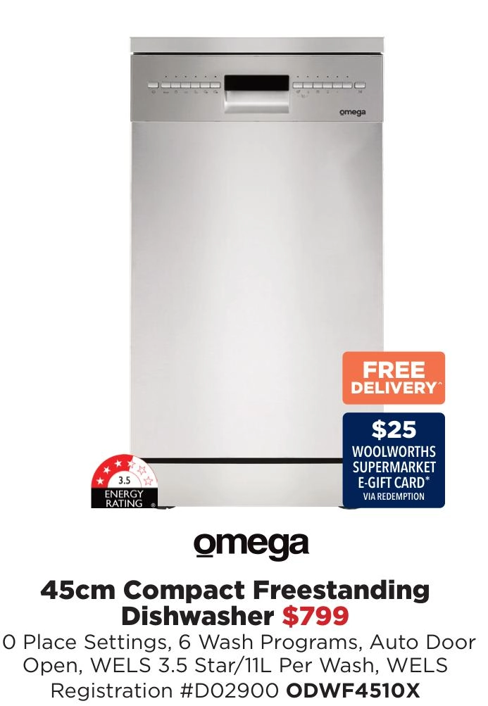 Omega 45cm Compact Freestanding Dishwasher