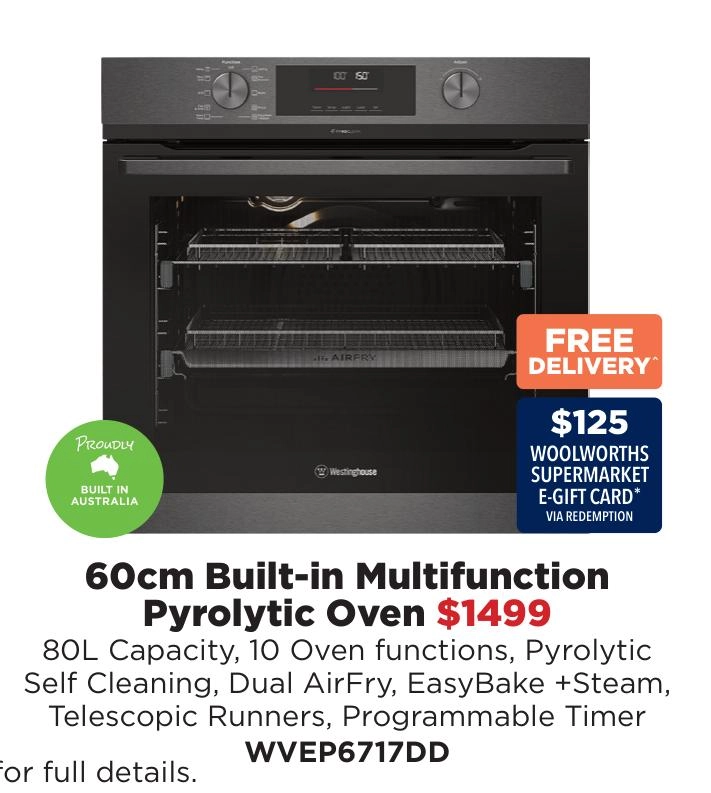 Westinghouse 60cm Built-in Multifunction Pyrolytic Oven