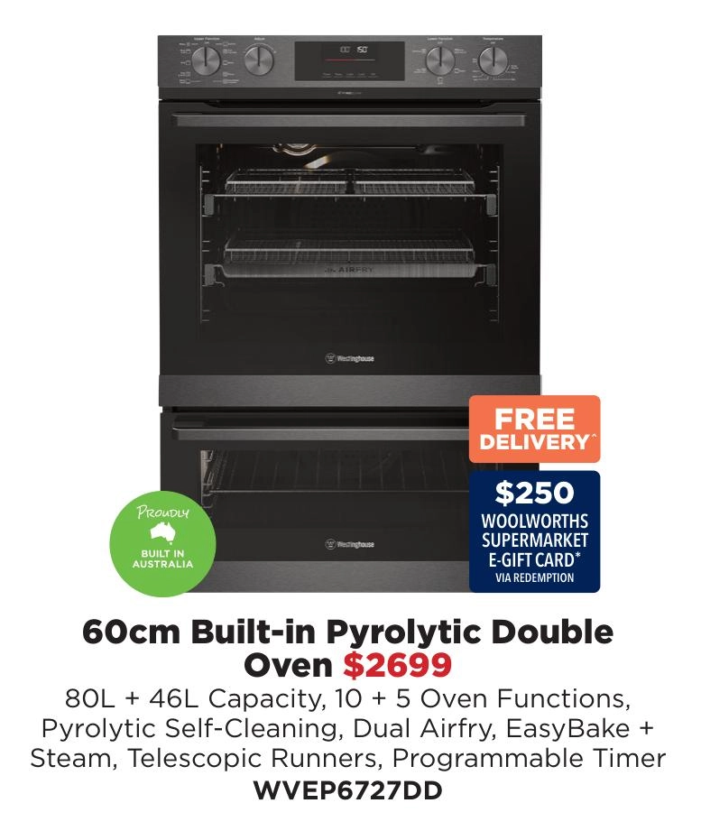 Westinghouse 60cm Built-in Pyrolytic Double Oven