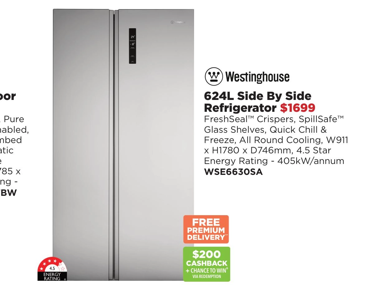 Westinghouse 624L Side By Side Refrigerator