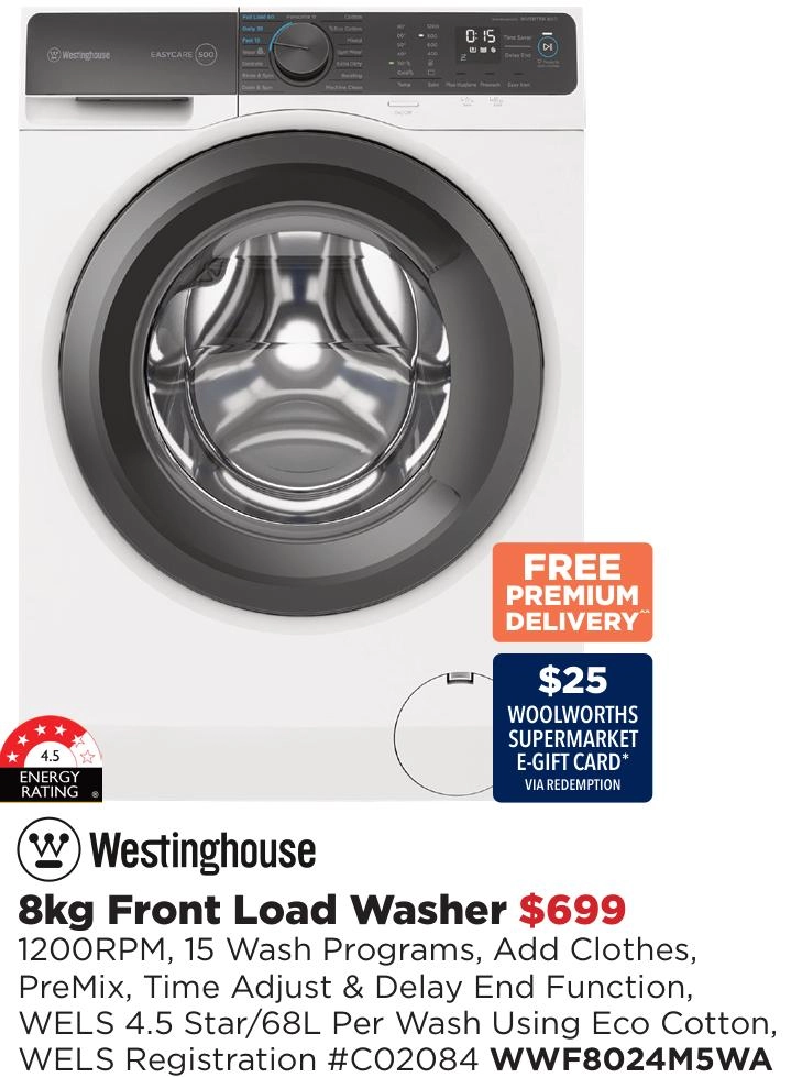 Westinghouse 8kg Front Load Washer