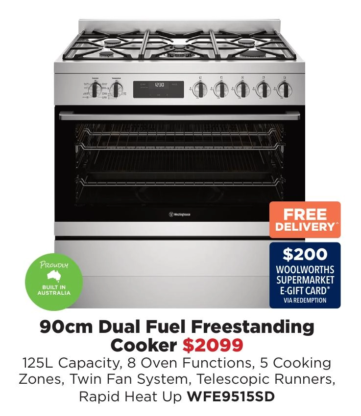 Westinghouse 90cm Dual Fuel Freestanding Cooker