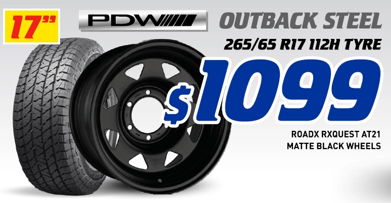 17" 4 Wheel & 4 Tyre Packages - PDW Outback Steel Wheels RoadX Rxquest AT21