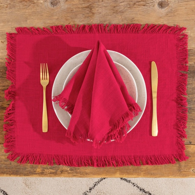 Ashra Fringed Berry Red Table Linen Range by M.U.S.E.