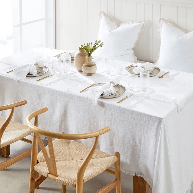 Ashra Fringed White Table Linen Range by M.U.S.E.