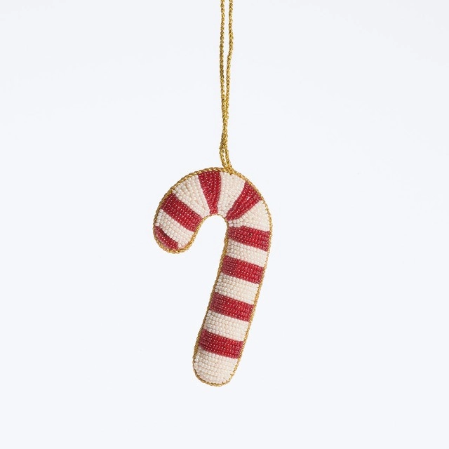 Beaded Candy Cane Christmas Hanging Decoration by Habitat