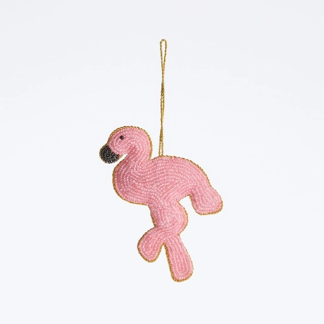 Beaded Flamingo Christmas Hanging Decoration by Habitat