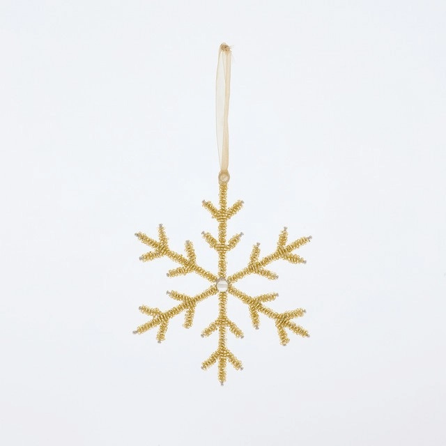 Beaded Gold Snowflake Christmas Decoration by Habitat