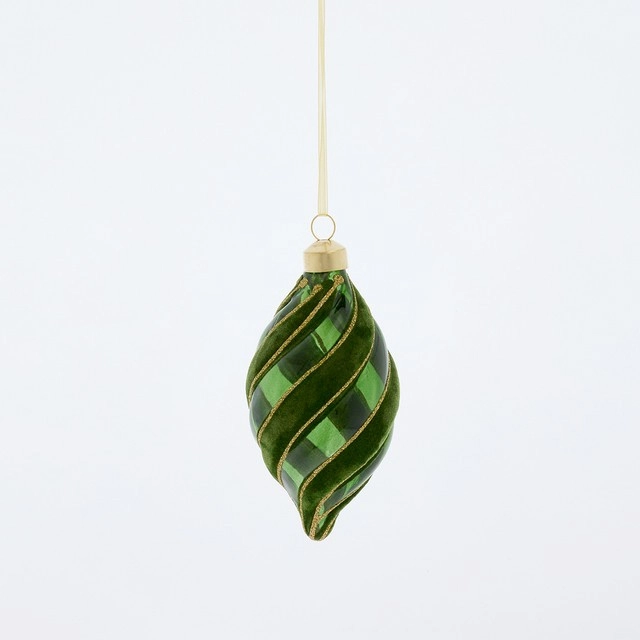 Carol Curl Green Glass Finial Christmas Bauble by Habitat