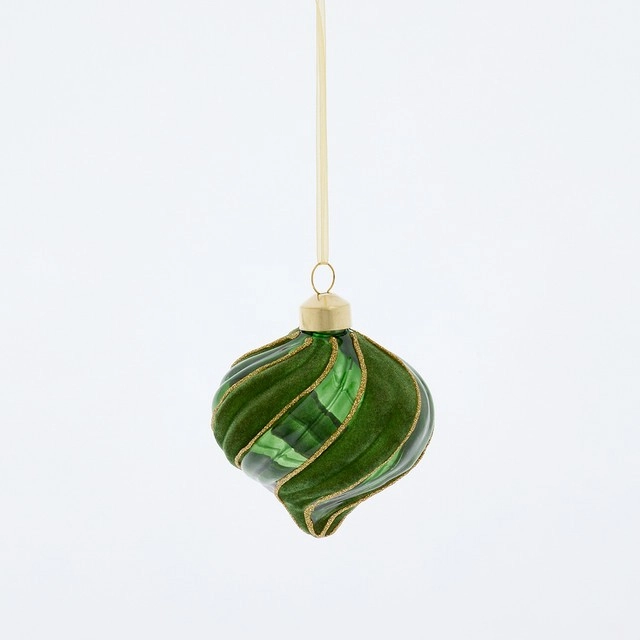 Carol Curl Green Glass Onion Christmas Bauble by Habitat