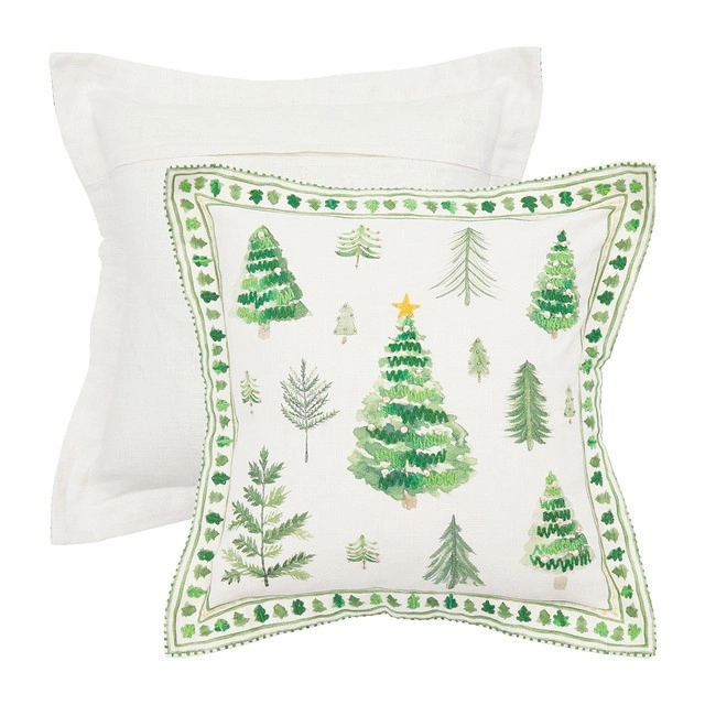 Christmas Forest Tree Embroidered Cushion by M.U.S.E.