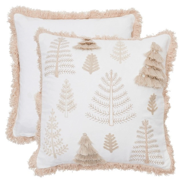 Embroidered Pine Tree Tassel Christmas Cushion by Habitat