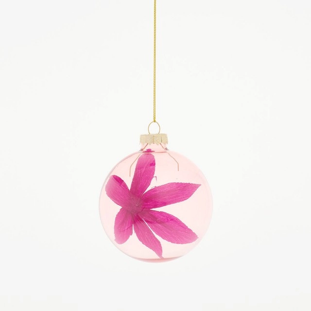 Flora Glass Dark Pink Christmas Decoration by Habitat