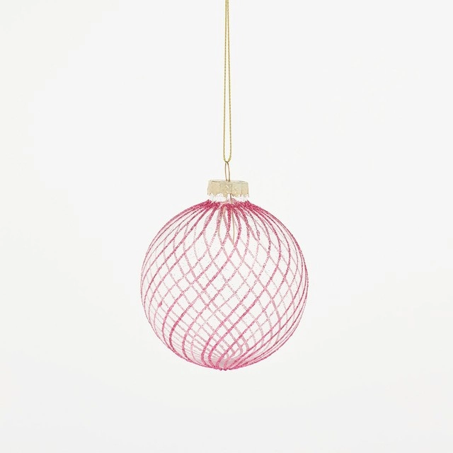 Holiday Glitter Dark Pink Stripe Christmas Bauble by Habitat