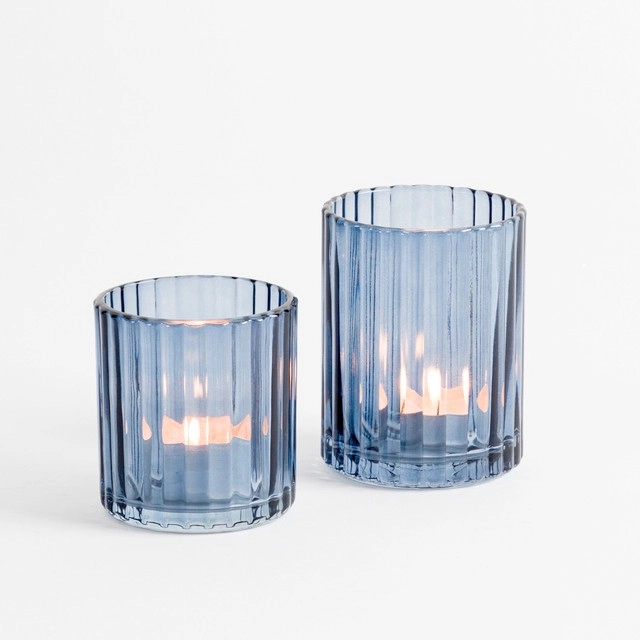 Luna Dark Blue Candle Holder by Habitat