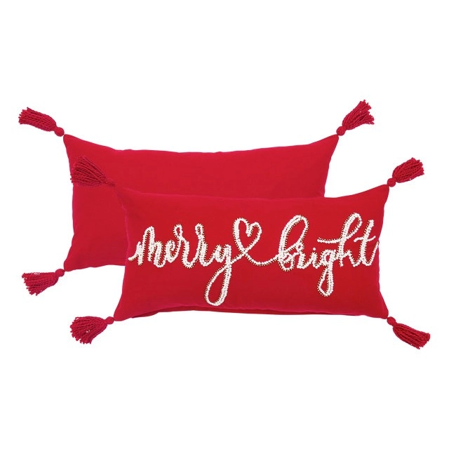 Merry and Bright Embroidered Christmas Cushion by M.U.S.E.