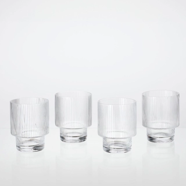 Mila Ribbed Clear Tumbler Glasses Set of 4 by M.U.S.E.