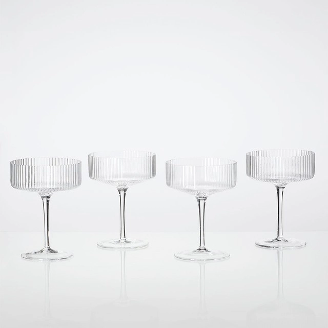 Mila Ribbed Cocktail Coupe Crystal Glass Set of 4 by M.U.S.E.