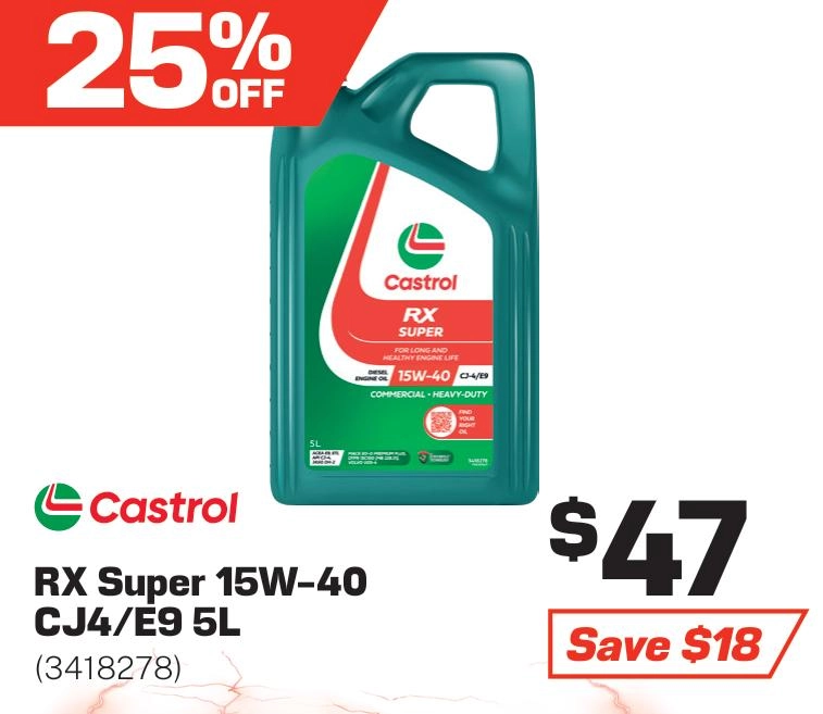 Castrol RX Super Diesel 15W40 CJ4/E9 Engine Oil 5L - 3418278