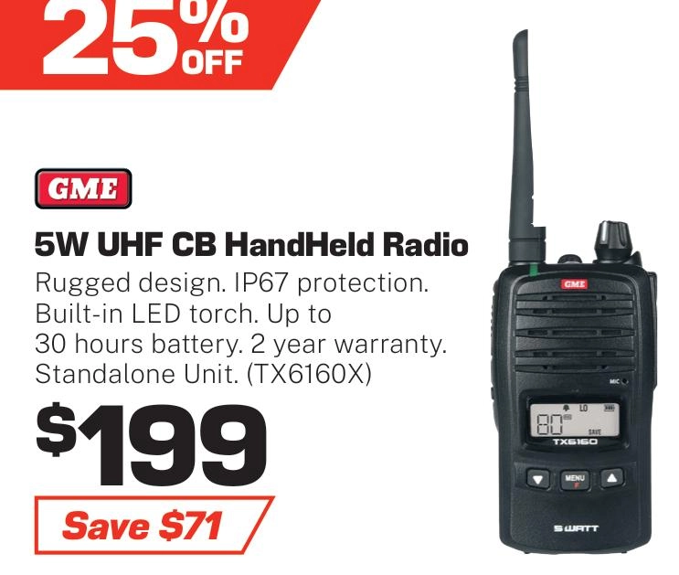 GME 5/1 Watt Handheld UHF Radio IP67 - TX6160X